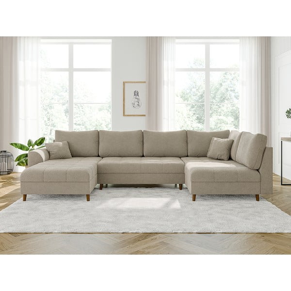 Iš boucle kampinė sofa smėlio spalvos (su kairiuoju kampu/„U“ formos) Ariella – Ropez-image-1