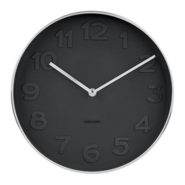 Juodas sieninis laikrodis su sidabrinėmis detalėmis Karlsson Mr. Black, ⌀ 27,5 cm