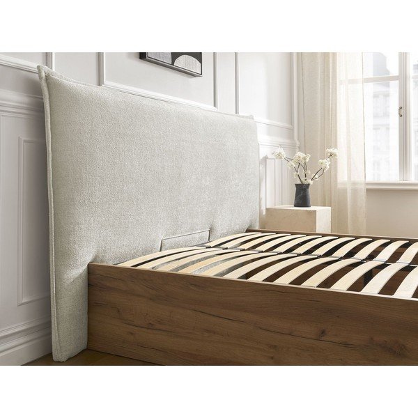 Kreminės spalvos iš audinio dvigulė lova audiniu dengta/iš medžio drožlių plokštės su sandėliavimo vieta su lovos grotelėmis 160x200 cm Charlie – Bobochic Paris-image-3