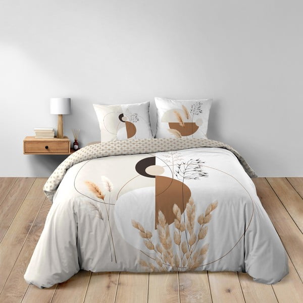 Baltos spalvos/smėlio spalvos iš medvilnės dvigulė/itin ilga patalynė 240x220 cm Natacha – douceur d'intérieur