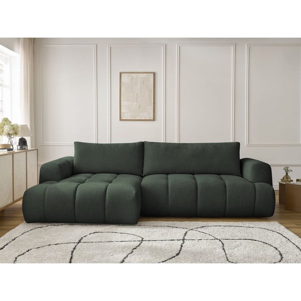 Žalios spalvos sulankstoma/su sandėliavimo vieta kampinė sofa (su kairiuoju kampu/su gultu) Fuji – Bobochic Paris-image-1