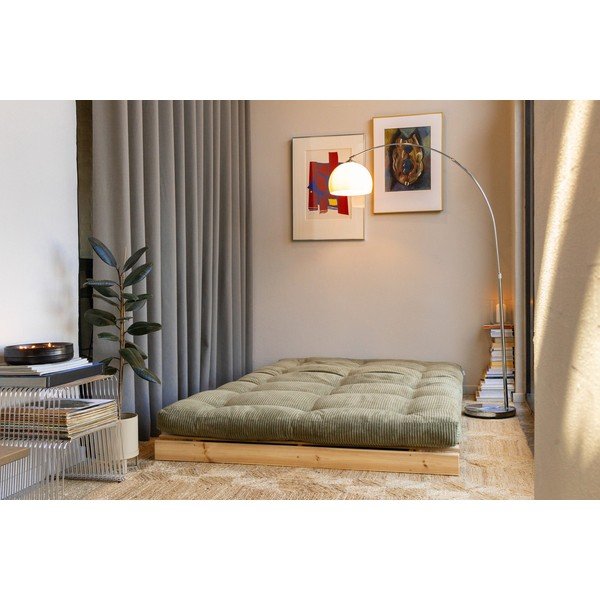 Žalios spalvos sulankstoma sofa iš kordinio velveto 140 cm Roots – Karup-image-1
