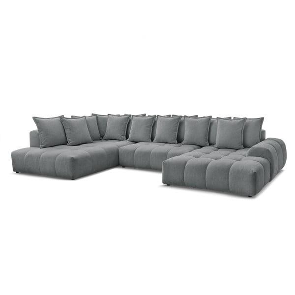 Tamsiai pilkos spalvos iš šenilinio audinio sulankstoma/su sandėliavimo vieta kampinė sofa (su kairiuoju kampu/„U“ formos) Everest – Bobochic Paris-image-3