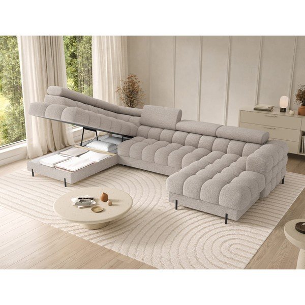 Smėlio spalvos iš boucle sulankstoma kampinė sofa (su kairiuoju kampu/„U“ formos) Feraria – ELTAP-image-4