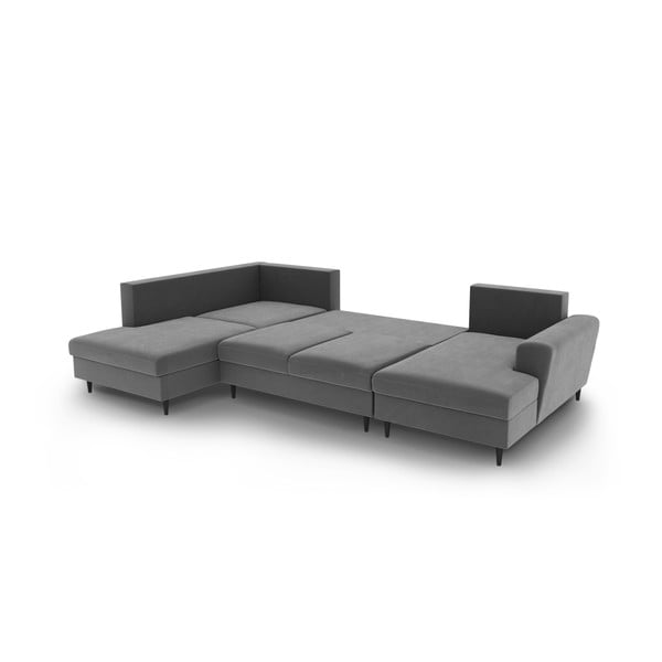 Šviesiai pilkos spalvos iš velveto sulankstoma/su sandėliavimo vieta kampinė sofa (su kairiuoju kampu/„U“ formos) Kyoto – Cosmopolitan Design-image-3