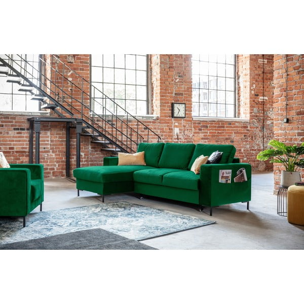 Žalia aksominė kampinė sofa Miuform Lofty Lilly, kairysis kampas-image-3