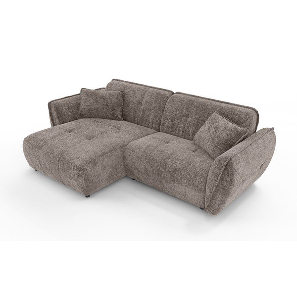 Taupe spalvos kampinė sofa iš šenilinio audinio (su kairiuoju kampu/su gultu) Nelia – Ropez-image-2