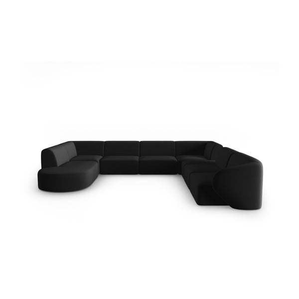 Juodos spalvos iš velveto kampinė sofa (su dešiniuoju kampu/„U“ formos) Paolo – Milo Casa