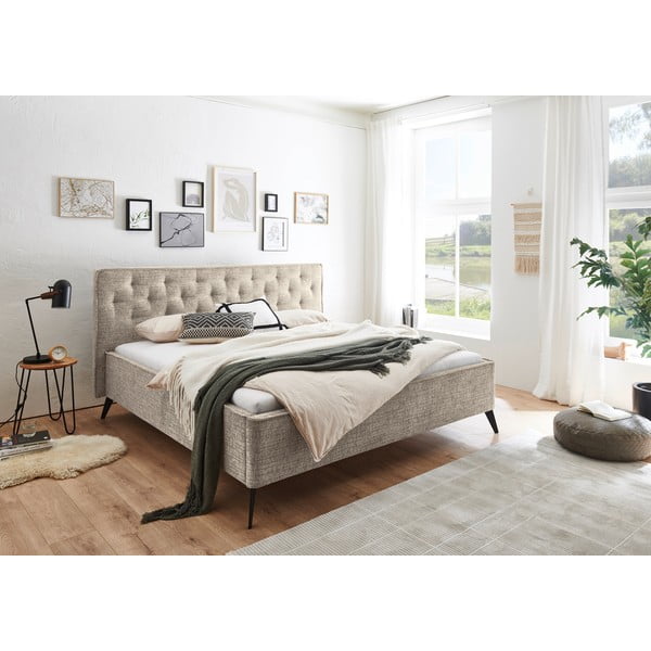 Smėlio spalvos dvigulė lova audiniu dengta be grotelių 180x200 cm Alicante – Meise Möbel-image-1