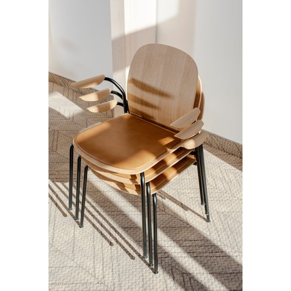 Konjako rudos spalvos/natūralios spalvos valgomojo kėdės su porankiais/galima dėti viena ant kitos 2 vnt. iš ąžuolo Book – Gazzda-image-1