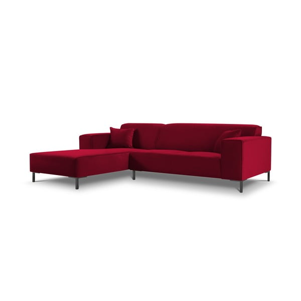 Raudona aksominė kampinė sofa Cosmopolitan Design Siena, kampas kairėje