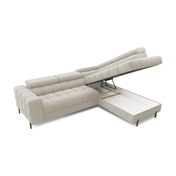 Kreminės spalvos iš boucle sulankstoma/su sandėliavimo vieta kampinė sofa (su dešiniuoju kampu/„L“ formos) Ferucce – ELTAP-image-4