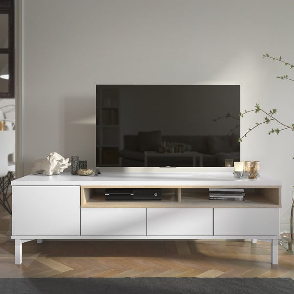 Baltos spalvos TV spintelė 156x48x48 cm Roomers – Tvilum-image-1