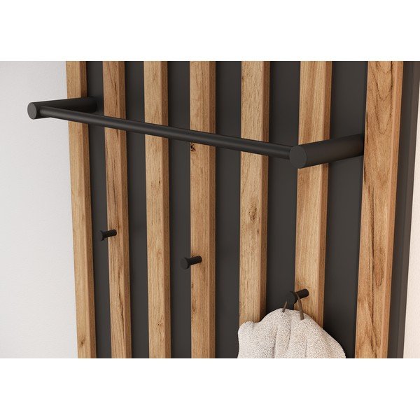 Antracito spalvos/natūralios spalvos sieninė kabykla iš ąžuolo 64x148x14 cm Renell – Germania-image-3