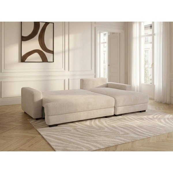 Smėlio spalvos sulankstoma/su sandėliavimo vieta kampinė sofa iš kordinio velveto (su dešiniuoju kampu/su gultu) Campi – Bobochic Paris-image-2