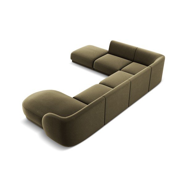 Kampinė sofa žalios spalvos iš velveto (su kairiuoju kampu/„U“ formos) Miley  – Micadoni Home-image-4