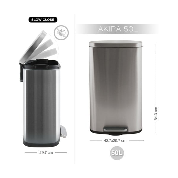 Matinės sidabrinės spalvos iš plieno šiukšliadėžė su pedalu 50 l   Akira – Spirella-image-4