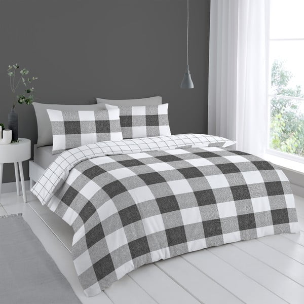 Baltos ir pilkos spalvos patalynė 200x135 cm Bold Check - Cloudsoft-image-1