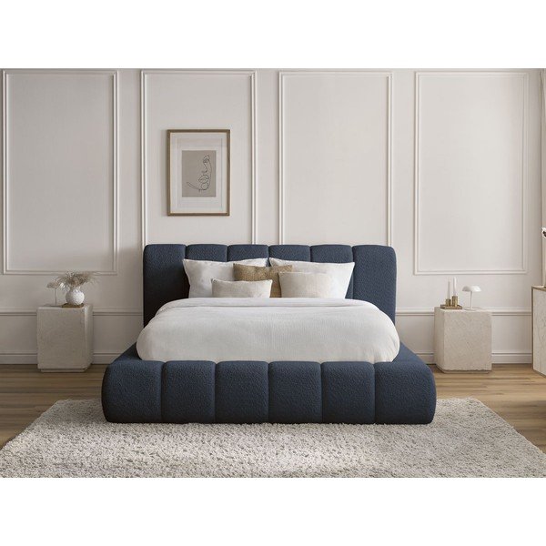 Dvigulė lova tamsiai mėlynos spalvos audiniu dengta su sandėliavimo vieta su lovos grotelėmis 180x200 cm Denali – Bobochic Paris-image-1