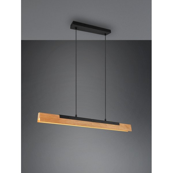 Matinės juodos spalvos kabantis šviestuvas LED su mediniu gaubtu Kerala – Trio-image-3