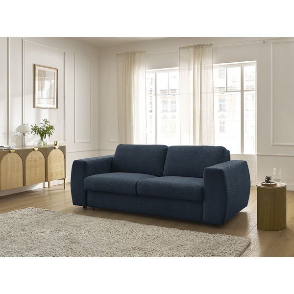 Tamsiai mėlynos spalvos sofa miegojimui/sulankstoma iš šenilinio audinio 240 cm Hugo – Bobochic Paris-image-1