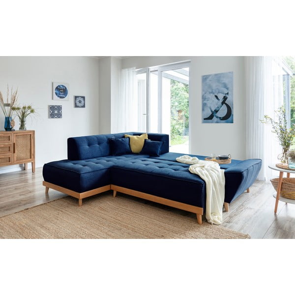 Tamsiai mėlyna sofa-lova Miuform Dazzling Daisy L, kairysis kampas-image-4