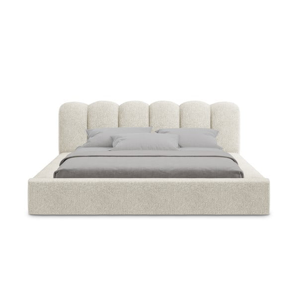 Smėlio spalvos dvigulė lova audiniu dengta su sandėliavimo vieta su lovos grotelėmis 140x200 cm Mano – Makamii-image-4