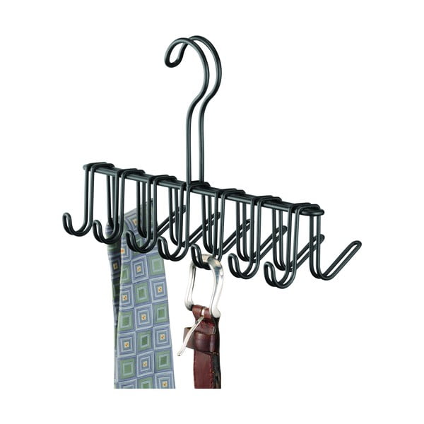 Juodos spalvos metalinis kaklaraiščių ir diržų laikiklis iDesign Classico, 17 x 25 cm-image-2