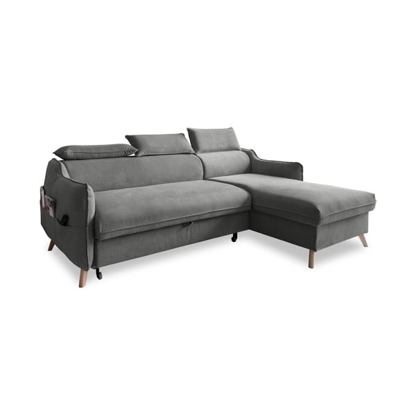 Sulankstoma kampinė sofa iš velveto šviesiai pilkos spalvos (su dešiniuoju kampu) Sweet Harmony – Miuform