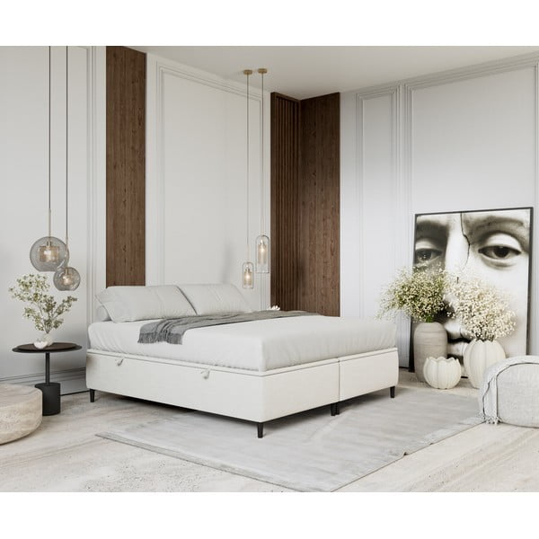 Dvigulė lova kreminės spalvos audiniu dengta su sandėliavimo vieta 180x200 cm Tate – Maison de Rêve-image-1