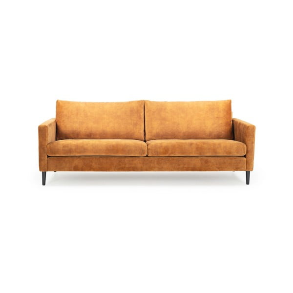 Geltonos spalvos sofa su aksominiu užvalkalu Scandic Adagio, 220 cm pločio