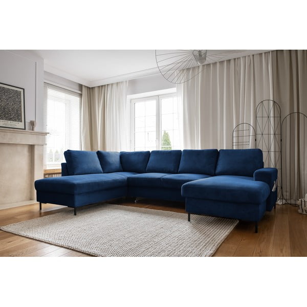 Iš kordinio velveto sulankstoma kampinė sofa tamsiai mėlynos spalvos (su kairiuoju kampu) Lofty Lilly – Miuform-image-3