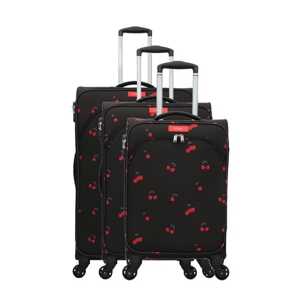 3 juodų lagaminų ant 4 ratukų rinkinys Lollipops Cherry