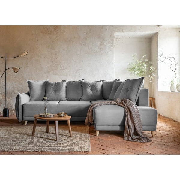 Sulankstoma kampinė sofa iš kordinio velveto pilkos spalvos (su dešiniuoju kampu) Lazy Lukka – Miuform-image-1
