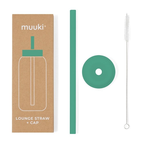 Iš silikono šiaudelis su valymo įrankiu/su dangteliu Frosted Green – Muuki