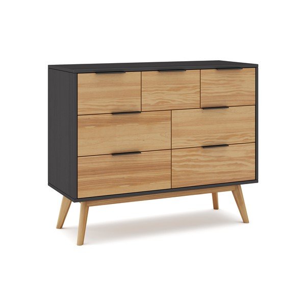 Juodos/natūralios spalvos žema pušies komoda 120x83 cm Lavis - Marckeric-image-4