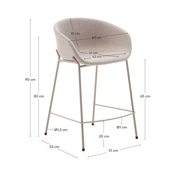 Smėlio spalvos baro taburetė (sėdynės aukštis 65 cm) Yvette – Kave Home-image-4