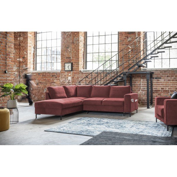 Iš velveto sulankstoma kampinė sofa rožinės spalvos (su kairiuoju kampu) Lofty Lilly – Miuform-image-4