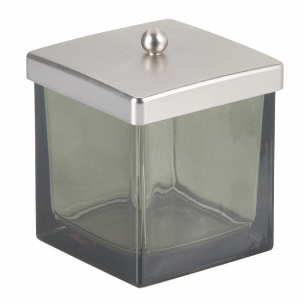 Dūmų pilkos spalvos stiklinė vonios kambario dėžutė su dangteliu vatos diskeliams "InterDesign