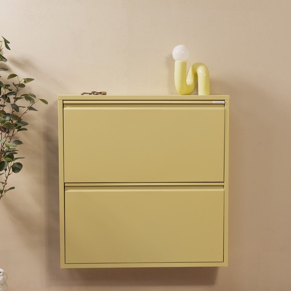 Šviesiai geltonos spalvos iš plieno atlenkiama/pakabinama spintelė batams 75x77,5x22,5 cm Billy – Spinder Design-image-1