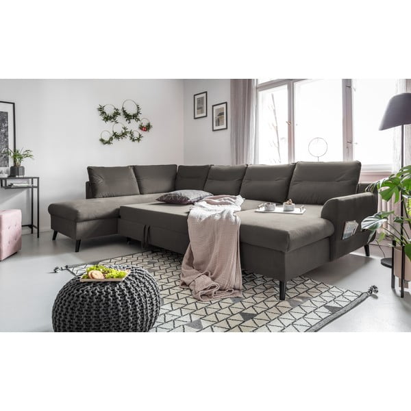 Tamsiai pilka velvetinė U formos sofa-lova Miuform Stylish Stan, kairysis kampas-image-4
