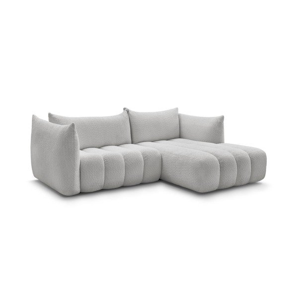 Šviesiai pilkos spalvos kampinė sofa iš boucle (su dešiniuoju kampu/su gultu) Azra – Bobochic Paris-image-2