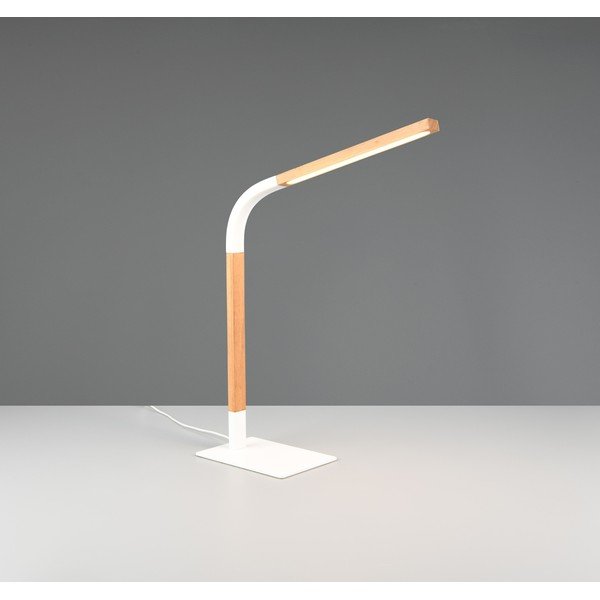 Stalinis šviestuvas baltos spalvos/natūralios spalvos LED su pritemdymo funkcija (aukštis 73,5 cm) su mediniu gaubtu Norris – Trio-image-1