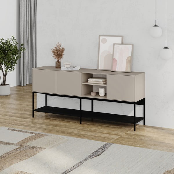 Šoninė spintelė juodos spalvos/kreminės spalvos 180x80x40 cm Amira – Marckeric-image-2
