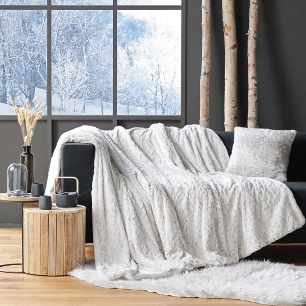 Pilkai smėlinės spalvos iš dirbtinio kailio antklodė ir pledas 180x220 cm Alaska – douceur d'intérieur-image-1