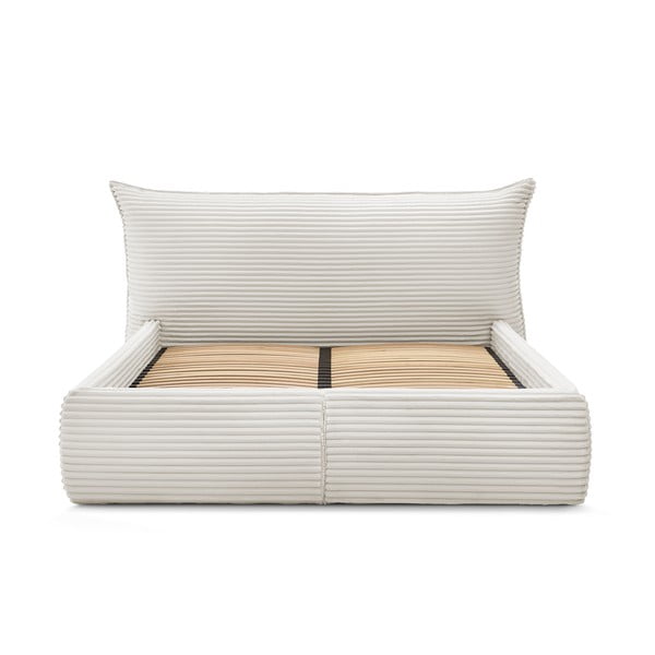 Smėlio spalvos dvigulė lova audiniu dengta su sandėliavimo vieta su lovos grotelėmis 180x200 cm Jade – Bobochic Paris-image-4