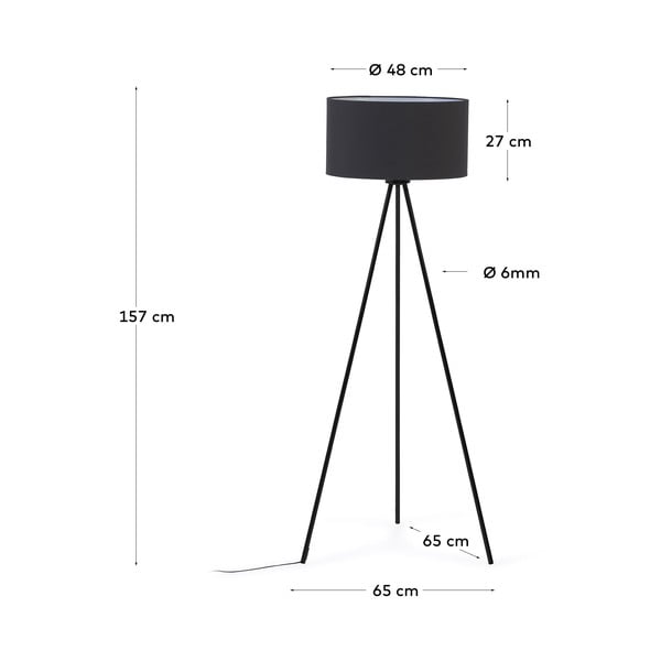 Juodas grindų šviestuvas su tekstiliniu gaubtu (aukštis 157 cm) Ikia - Kave Home-image-4