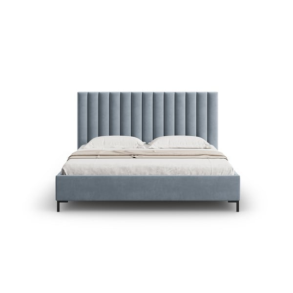 Dvigulė lova šviesiai mėlynos spalvos audiniu dengta su sandėliavimo vieta su lovos grotelėmis 200x200 cm Casey – Mazzini Beds-image-4