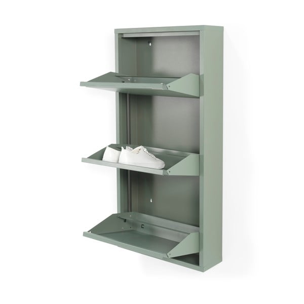 Pilkai žalios spalvos iš metalo atlenkiama spintelė batams 50x103x15 cm Billy – Spinder Design-image-2