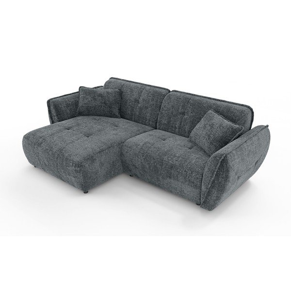 Tamsiai pilkos spalvos kampinė sofa iš šenilinio audinio (su kairiuoju kampu/su gultu) Nelia – Ropez-image-2